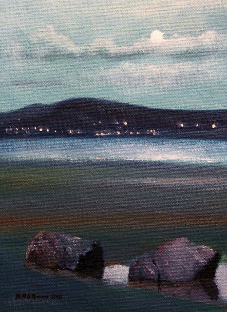 Painting titled "Dollymount Nights" by Bill O'Brien, Original Artwork, Oil