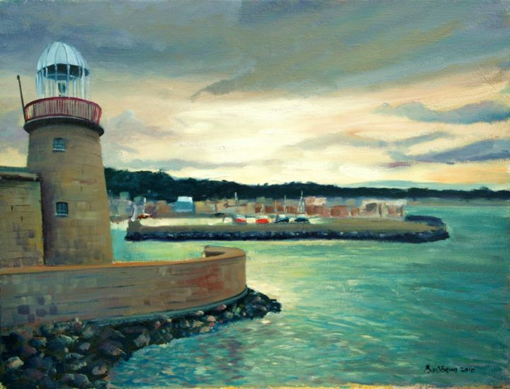 Painting titled "Howth Lighthouse" by Bill O'Brien, Original Artwork, Oil