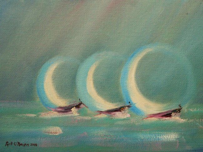 Painting titled "Rolling Yachts" by Bill O'Brien, Original Artwork, Oil