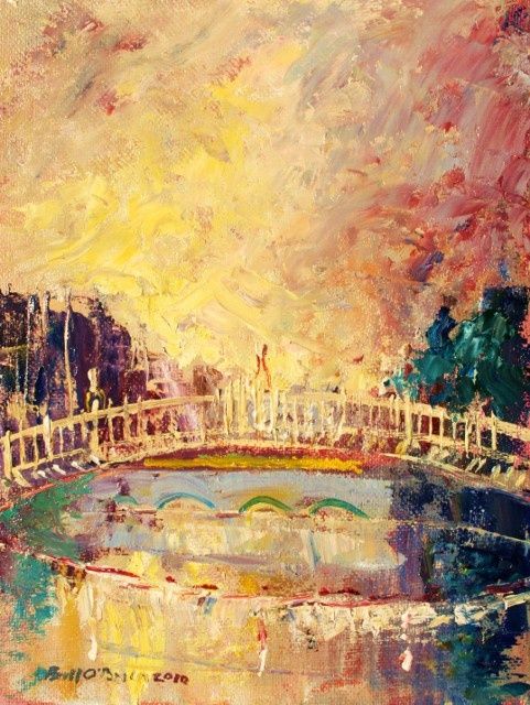 Malerei mit dem Titel "Halfpenny Bridge Im…" von Bill O'Brien, Original-Kunstwerk, Öl