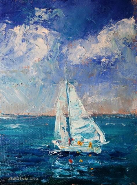 Pintura titulada "Yacht Blue" por Bill O'Brien, Obra de arte original, Oleo