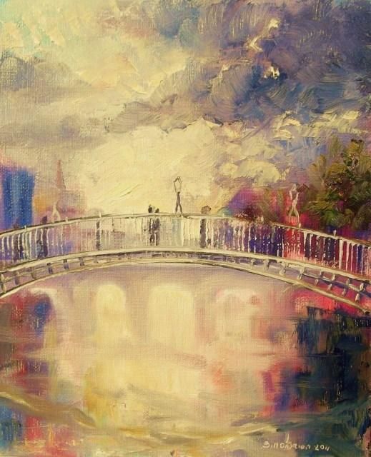 Painting titled "Halfpenny Bridge Go…" by Bill O'Brien, Original Artwork, Oil