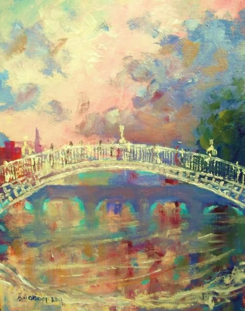 Painting titled "Halfpenny Bridge Mo…" by Bill O'Brien, Original Artwork, Oil