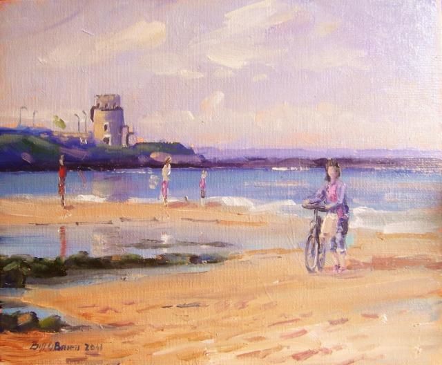Painting titled "Portmarnock by Bike" by Bill O'Brien, Original Artwork, Oil