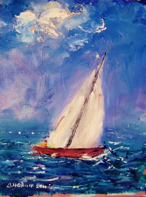 Painting titled "Yacht, Choppy Seas" by Bill O'Brien, Original Artwork, Oil