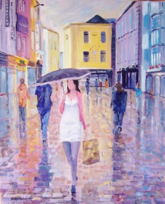 Painting titled "Galway Girl Soft Day" by Bill O'Brien, Original Artwork, Oil