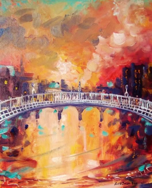 Painting titled "Hapenny Bridge, Eve…" by Bill O'Brien, Original Artwork, Oil