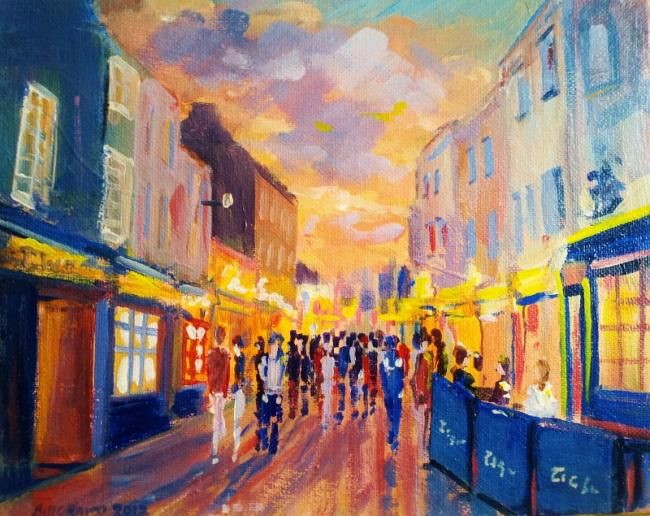 Painting titled "Galway, Shop Street." by Bill O'Brien, Original Artwork, Oil