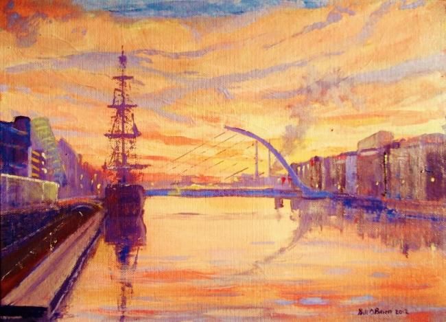 Peinture intitulée "Dawn Dublin Port" par Bill O'Brien, Œuvre d'art originale, Huile