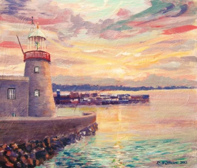 Painting titled "Howth, Lighthouse S…" by Bill O'Brien, Original Artwork, Oil