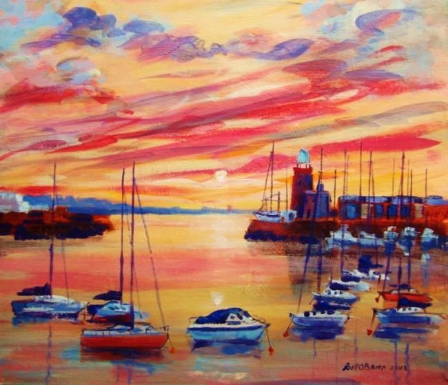 Painting titled "Howth Harbour Mellow" by Bill O'Brien, Original Artwork, Oil