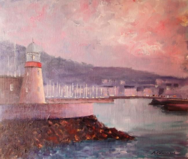 Painting titled "Howth Harbour Eveni…" by Bill O'Brien, Original Artwork, Oil