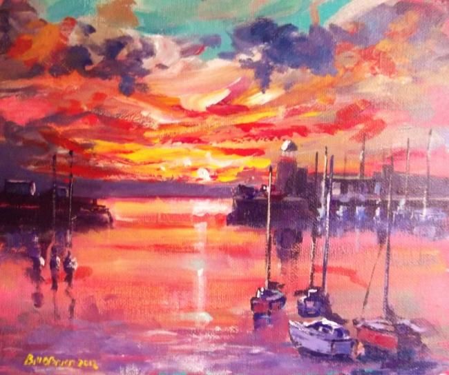 Painting titled "Howth Harbour Setti…" by Bill O'Brien, Original Artwork, Oil