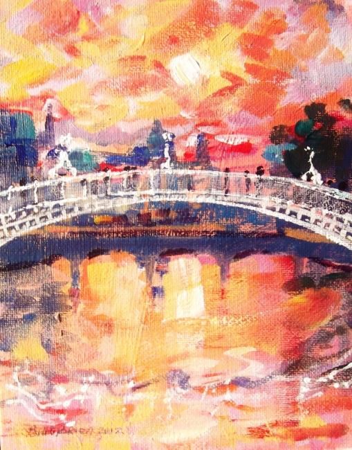 Pintura intitulada "Hapenny Bridge, Sma…" por Bill O'Brien, Obras de arte originais, Óleo