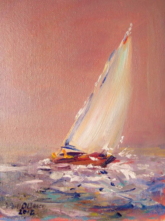 Painting titled "Yacht Dusk" by Bill O'Brien, Original Artwork, Oil
