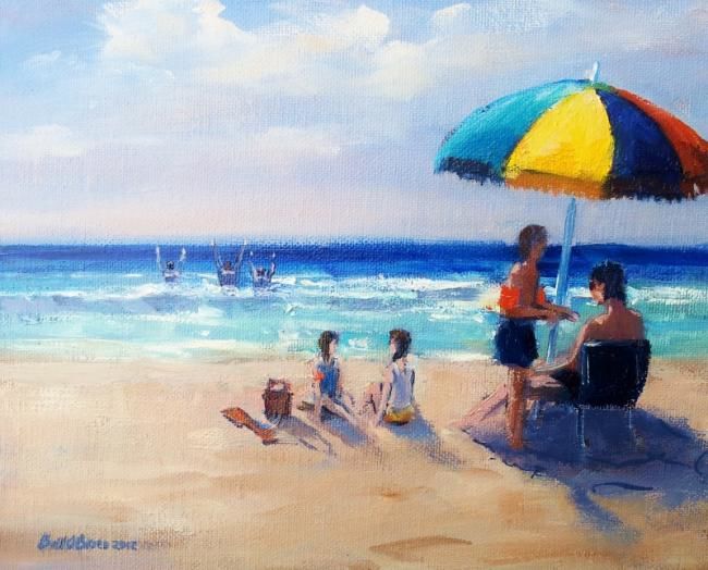 Pittura intitolato "Beach Umbrella" da Bill O'Brien, Opera d'arte originale, Olio