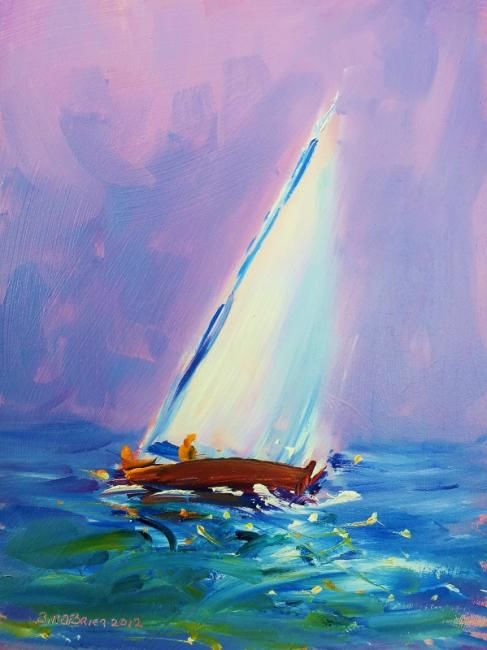 Painting titled "Yacht, Homeward bou…" by Bill O'Brien, Original Artwork, Oil