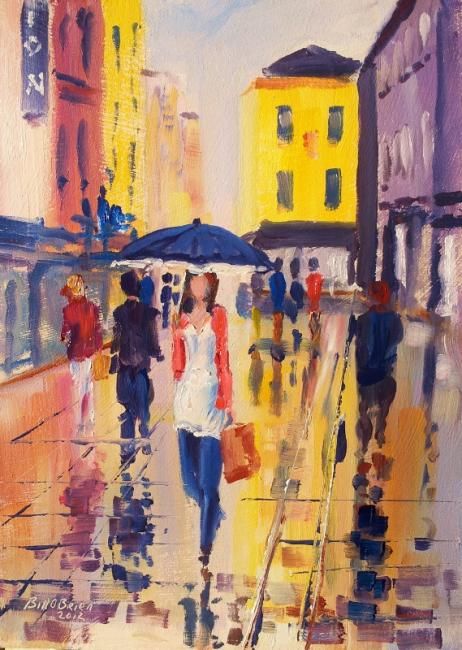 Painting titled "Galway Girl, Rain" by Bill O'Brien, Original Artwork, Oil