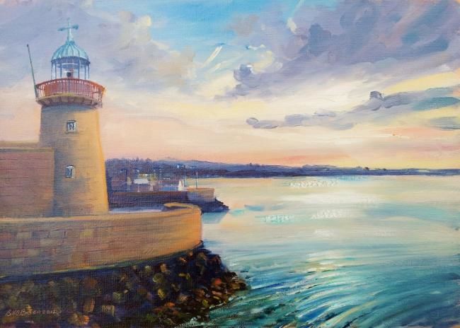 Painting titled "Howth Lighthouse Se…" by Bill O'Brien, Original Artwork, Oil
