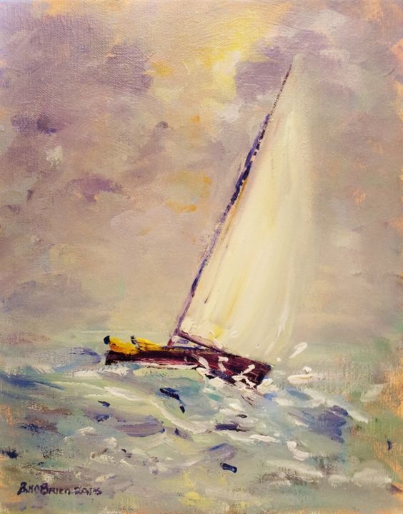 Pittura intitolato "Yacht Tempest" da Bill O'Brien, Opera d'arte originale, Olio