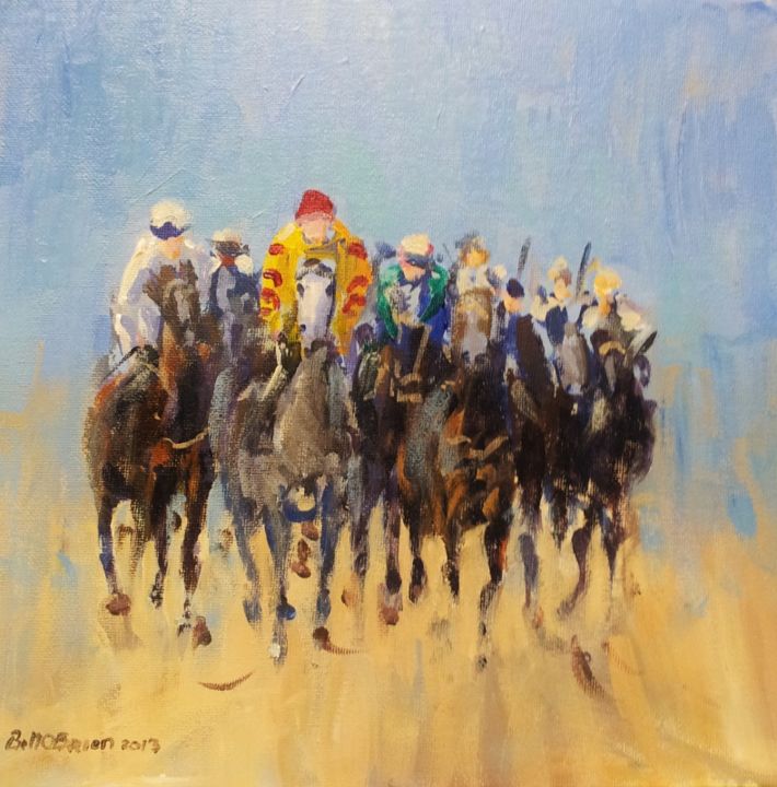 Painting titled "Horse Racing, The P…" by Bill O'Brien, Original Artwork, Oil