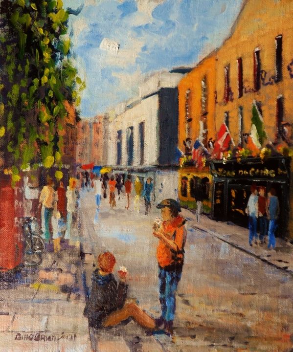 Painting titled "Temple Bar, walking…" by Bill O'Brien, Original Artwork, Oil