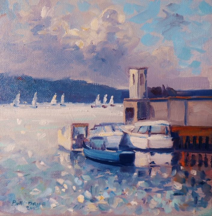 Картина под названием "Skerries Harbour Bo…" - Bill O'Brien, Подлинное произведение искусства, Масло