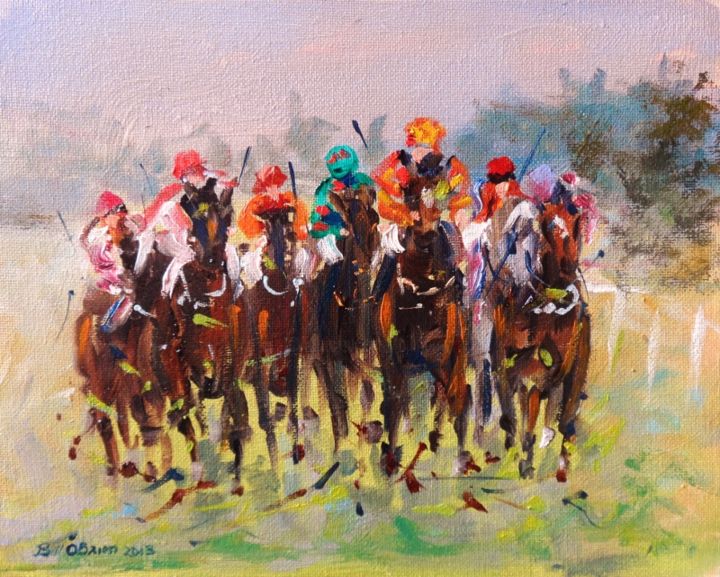 Painting titled "Horse Racing, The F…" by Bill O'Brien, Original Artwork, Oil