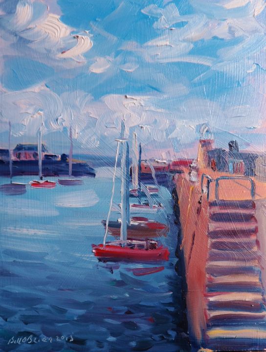 Painting titled "Howth, East Pier Su…" by Bill O'Brien, Original Artwork, Oil