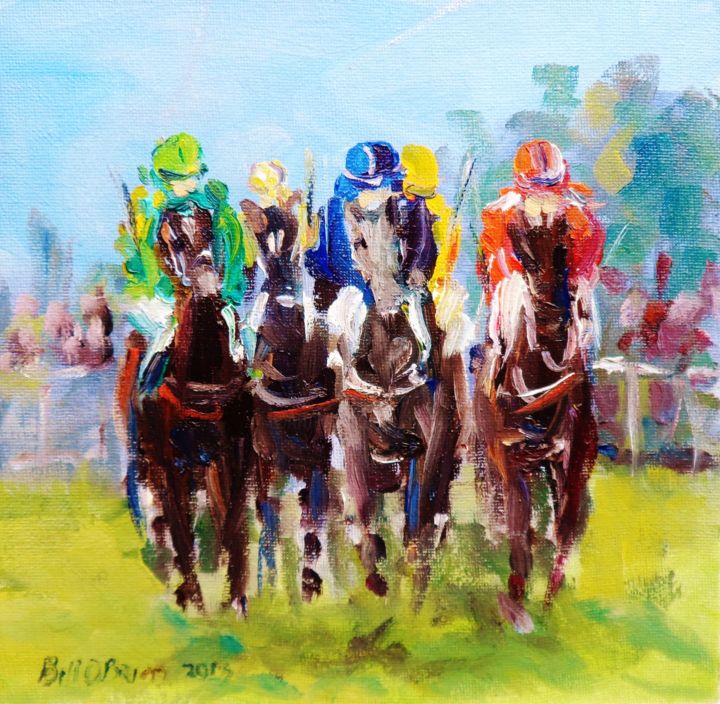 Painting titled "Horse Racing, even…" by Bill O'Brien, Original Artwork, Oil