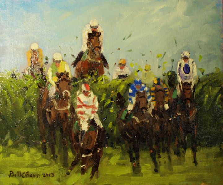 Painting titled "Horse Racing, Going…" by Bill O'Brien, Original Artwork, Oil
