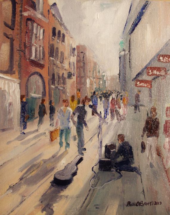 Painting titled "Mary Street Buskers…" by Bill O'Brien, Original Artwork, Oil