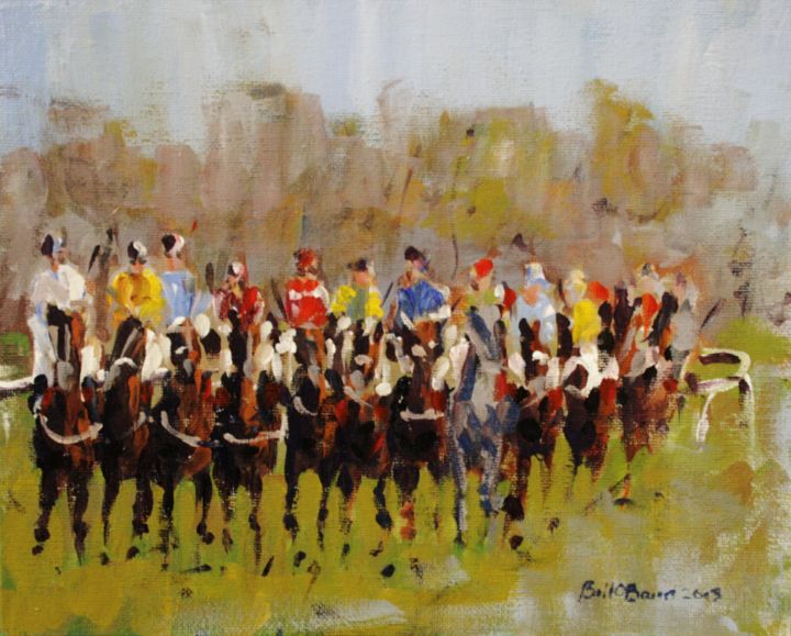 Painting titled "Horse Racing Fusion" by Bill O'Brien, Original Artwork, Oil