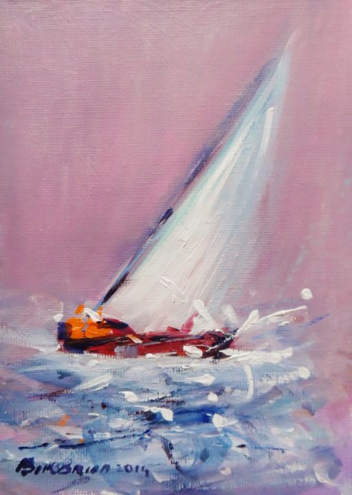 Pintura intitulada "Yacht, Way Hay." por Bill O'Brien, Obras de arte originais, Óleo