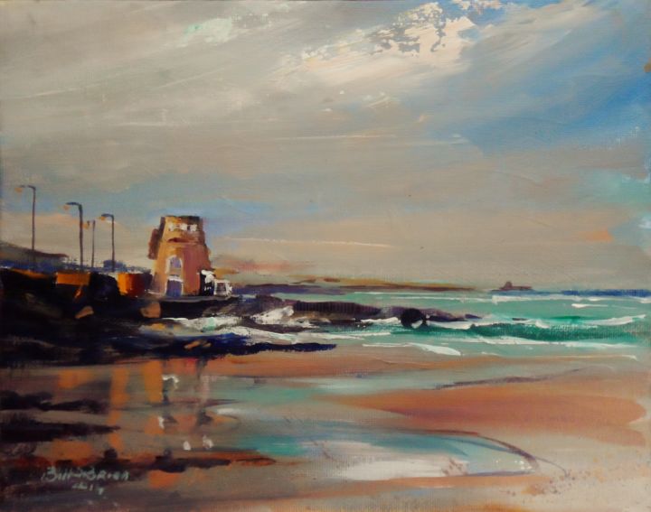 Painting titled "Portmarnock Martell…" by Bill O'Brien, Original Artwork, Oil Mounted on Cardboard