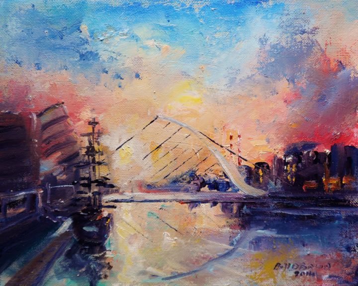 Painting titled "Dublin Docks Dawn" by Bill O'Brien, Original Artwork, Oil
