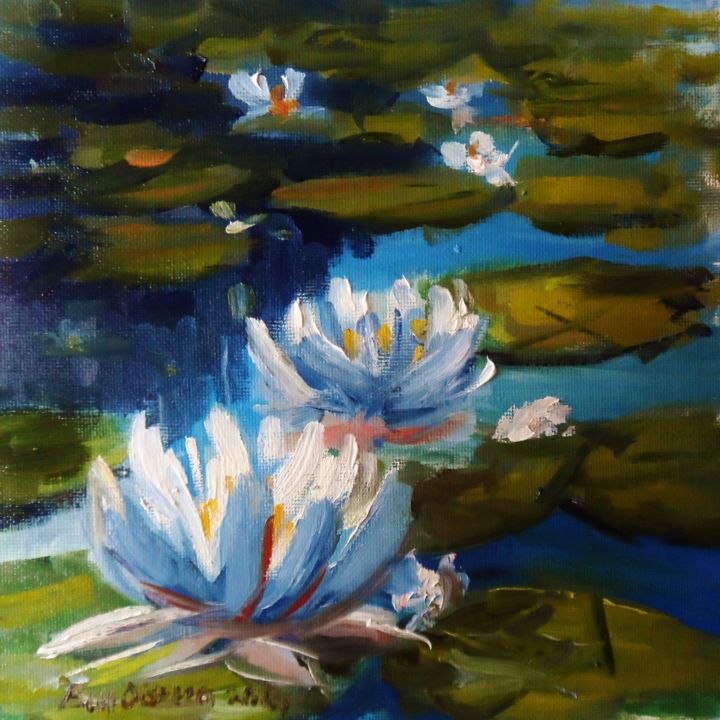 Painting titled "Lily Pond" by Bill O'Brien, Original Artwork, Oil