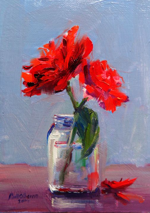 Pintura titulada "Red Roses joined at…" por Bill O'Brien, Obra de arte original, Oleo