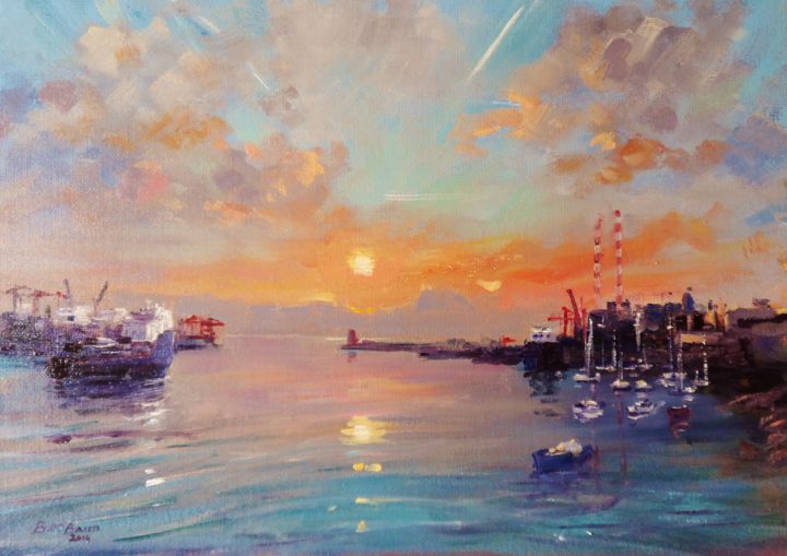 Painting titled "Dublin Port Rising…" by Bill O'Brien, Original Artwork, Oil