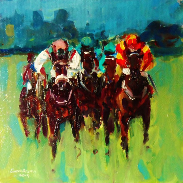 Painting titled "Horse Racing, The G…" by Bill O'Brien, Original Artwork, Oil