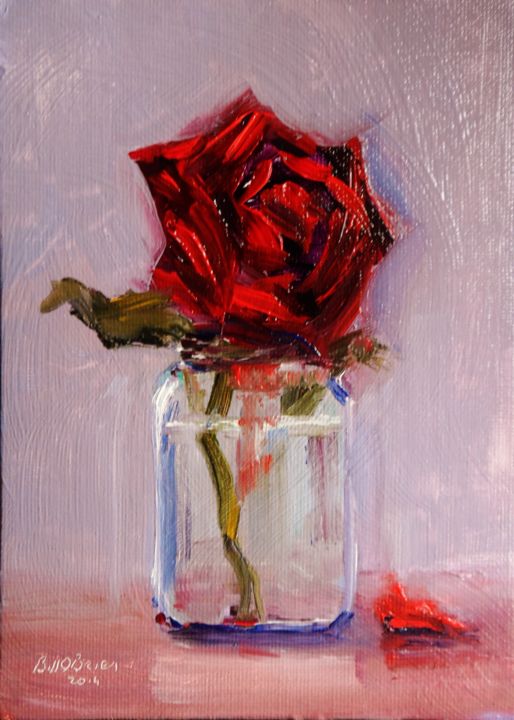Картина под названием "Red Rose in a pot" - Bill O'Brien, Подлинное произведение искусства, Масло