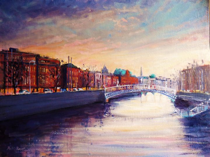 Painting titled "Liffey Dublin as th…" by Bill O'Brien, Original Artwork, Oil