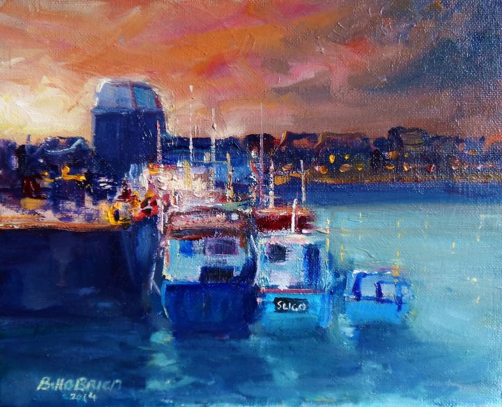 Painting titled "Howth Trawlers Autu…" by Bill O'Brien, Original Artwork, Oil