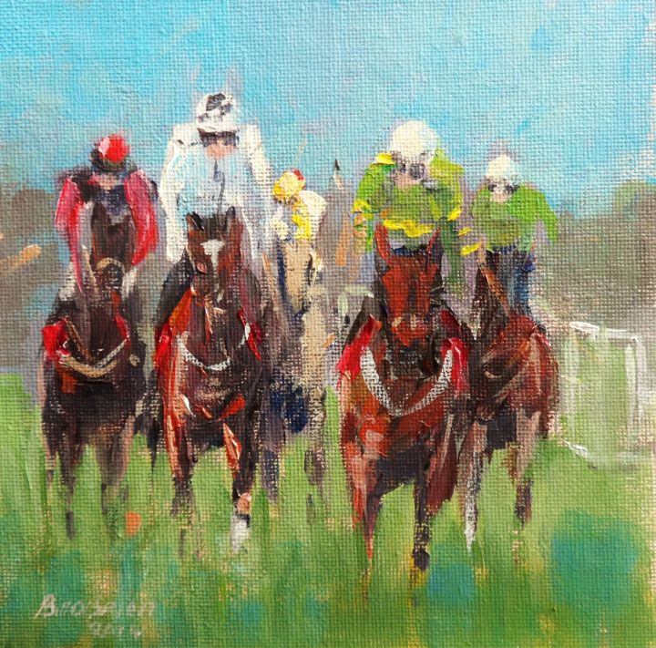 Painting titled "Horse Racing Summer…" by Bill O'Brien, Original Artwork, Acrylic
