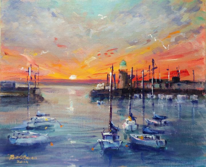 Pintura intitulada "Howth Harbour Sunse…" por Bill O'Brien, Obras de arte originais, Acrílico