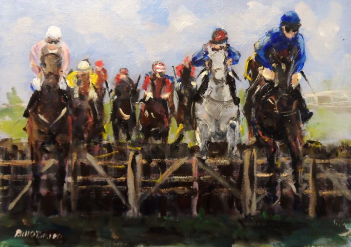 Malerei mit dem Titel "Horse Racing  The F…" von Bill O'Brien, Original-Kunstwerk, Acryl