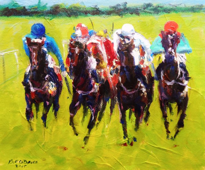Peinture intitulée "Horse Racing, Curra…" par Bill O'Brien, Œuvre d'art originale, Huile