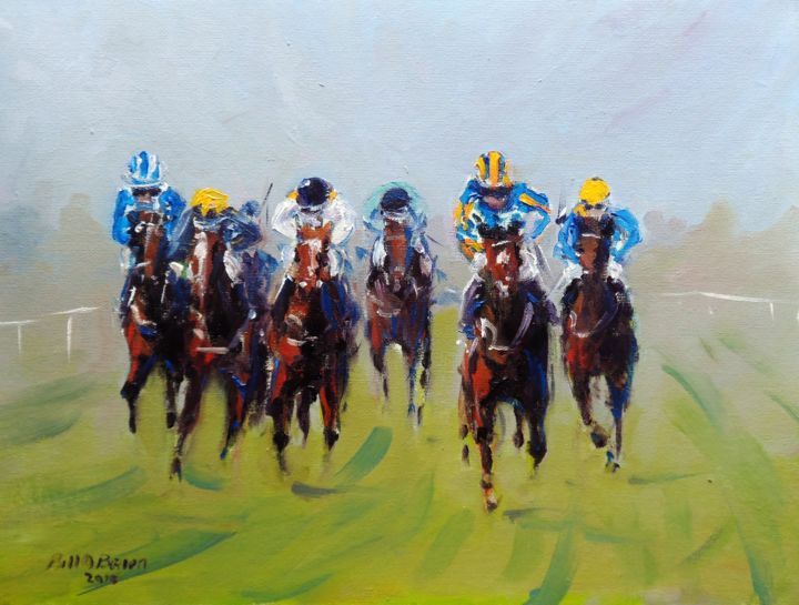Картина под названием "Horse Racing, Morni…" - Bill O'Brien, Подлинное произведение искусства, Масло