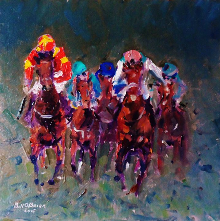 Painting titled "Horse Racing, Impre…" by Bill O'Brien, Original Artwork, Oil
