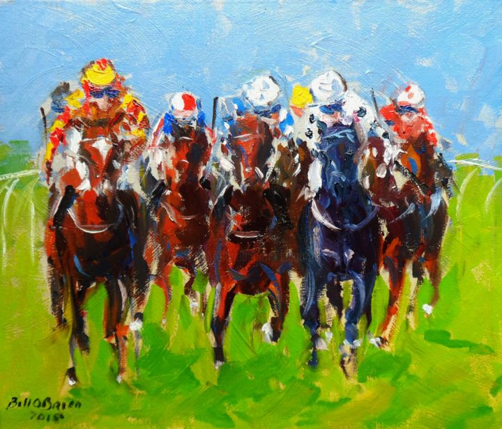 Pintura intitulada "Horse Racing, Thats…" por Bill O'Brien, Obras de arte originais, Óleo